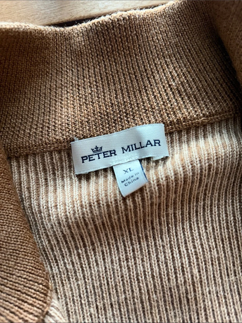 Peter Millar Men's Zip-Neck Ribbed Sweater in Light Brown